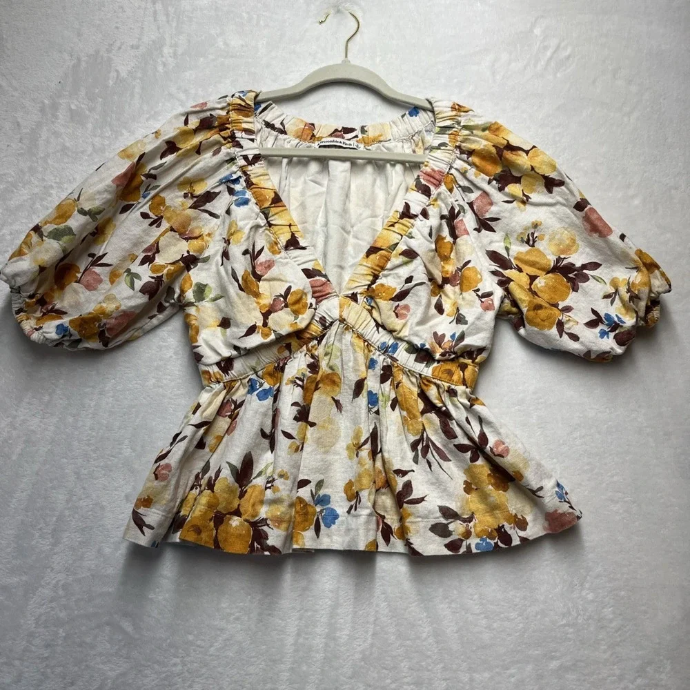 Abercrombie & Fitch Babydoll Floral Top Womens Small Y2K Linen Blend Cottagecore